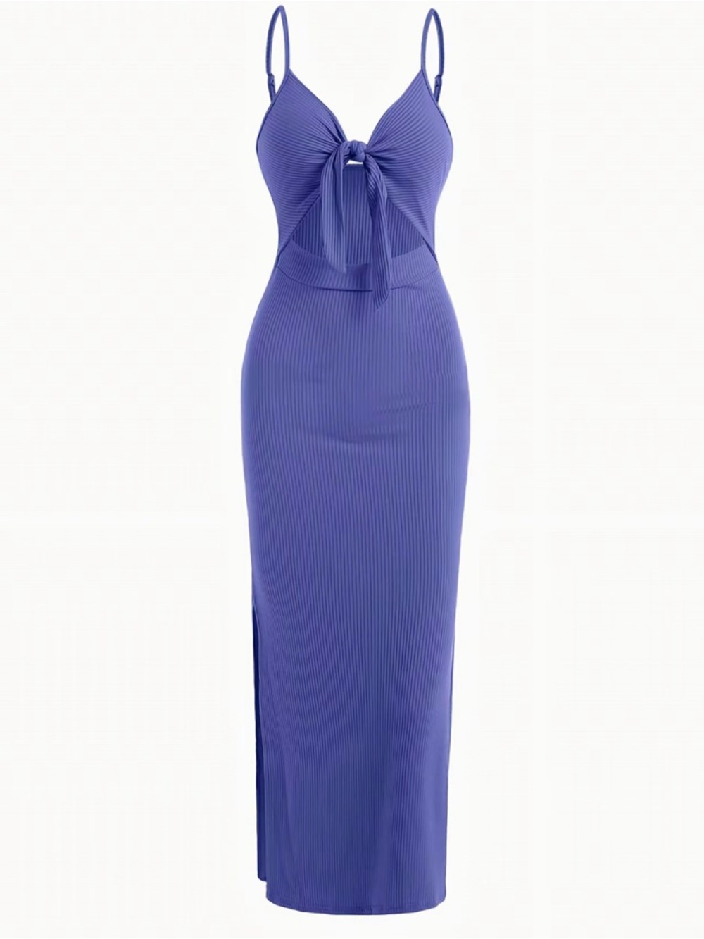 Tie-Front Ribbed Maxi Dress in Violet